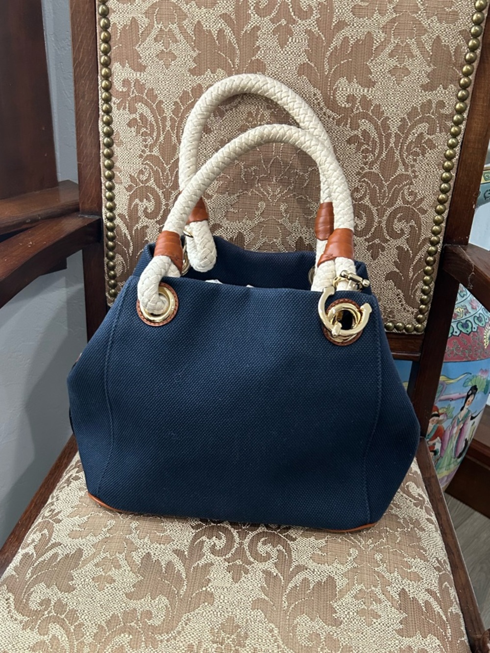Michael Kors Marina Navy Blue Canvas Tote Bag - Picture 5 of 14